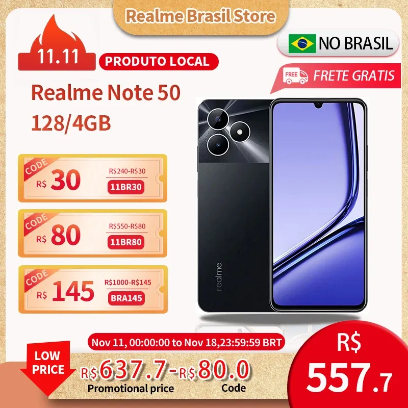 [ App | Do Brasil | Moedas R$ 550 ] Celular Smartphone  Realme Note 50 128gb Rom / 4gb Ram , 4g Verso Global